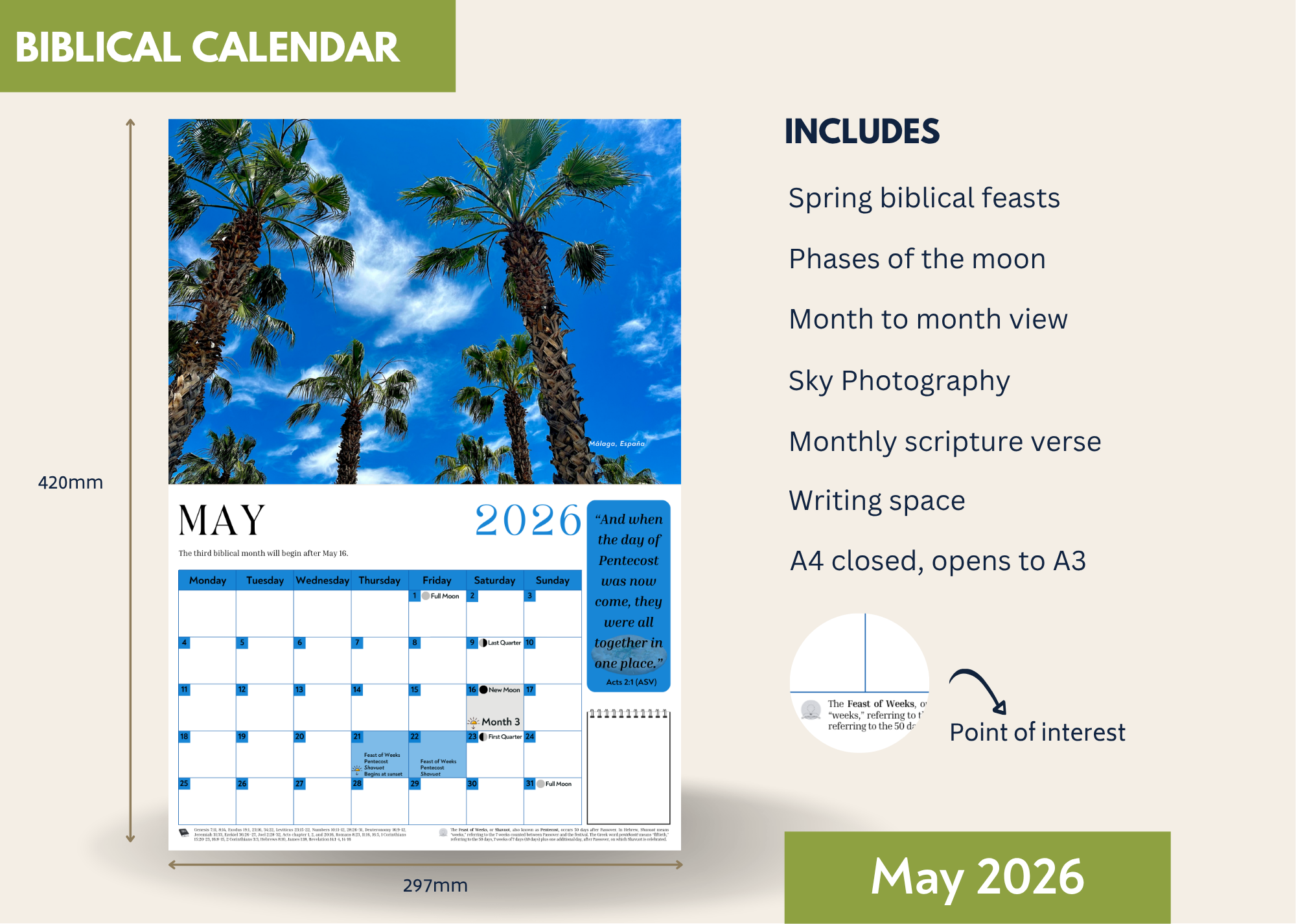 Rakiah Biblical Wall Calendar 2026–2027, The feasts of the LORD, Inspirational Photography & Monthly Scripture Verses